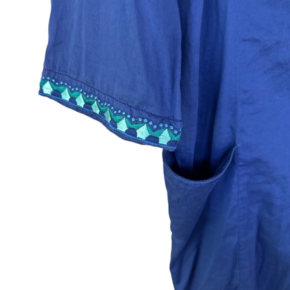 Oscar de la Renta Blue Embroidered Mini Resort Caftan Zipper Dress Cover up XS - Picture 3 of 5